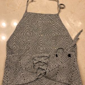 Shiny silver tie back top